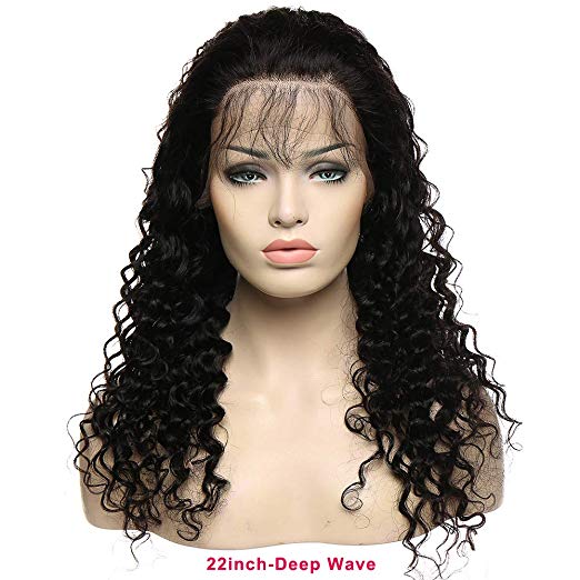 African american Deep Wave 360 Lace WigS 100% Brazilian Human Hair Curly Natural Pre Plucked 360 frontal wig 130%density