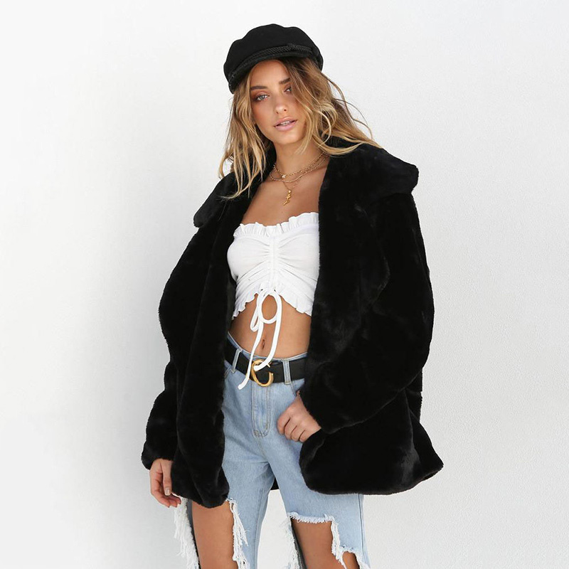 New Autumn Winter Fleece Faux Fur Jacket Coat Fashion Ladies Women Long Sleeve Open Front Turn Down Collar Outerwear 2019