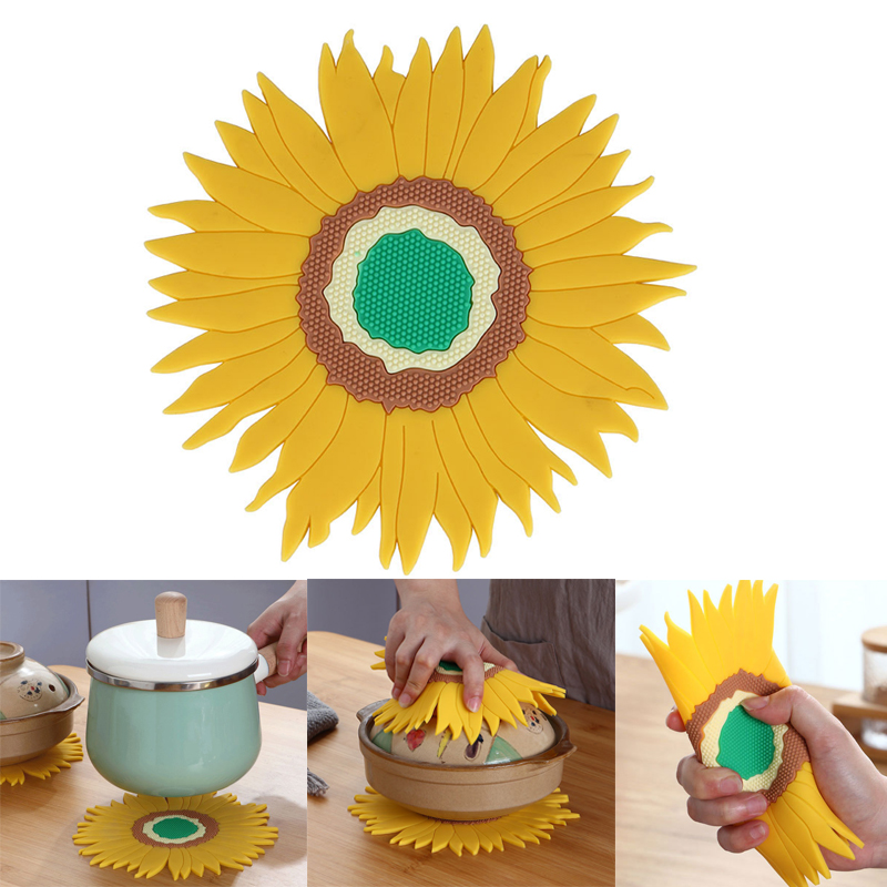 2 pièces/ensemble dessous de plat en silicone tapis de pot tournesol casserole porte-pot résistant à la chaleur anti-dérapant plat chaud dessous