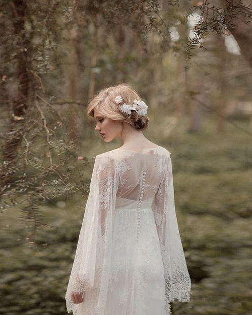 Fairy Lace Vintage Into Woods Wedding Dresses with Long Sleeve V-neck Full length Country Boho Bridal Gown Rue de Seine CG01
