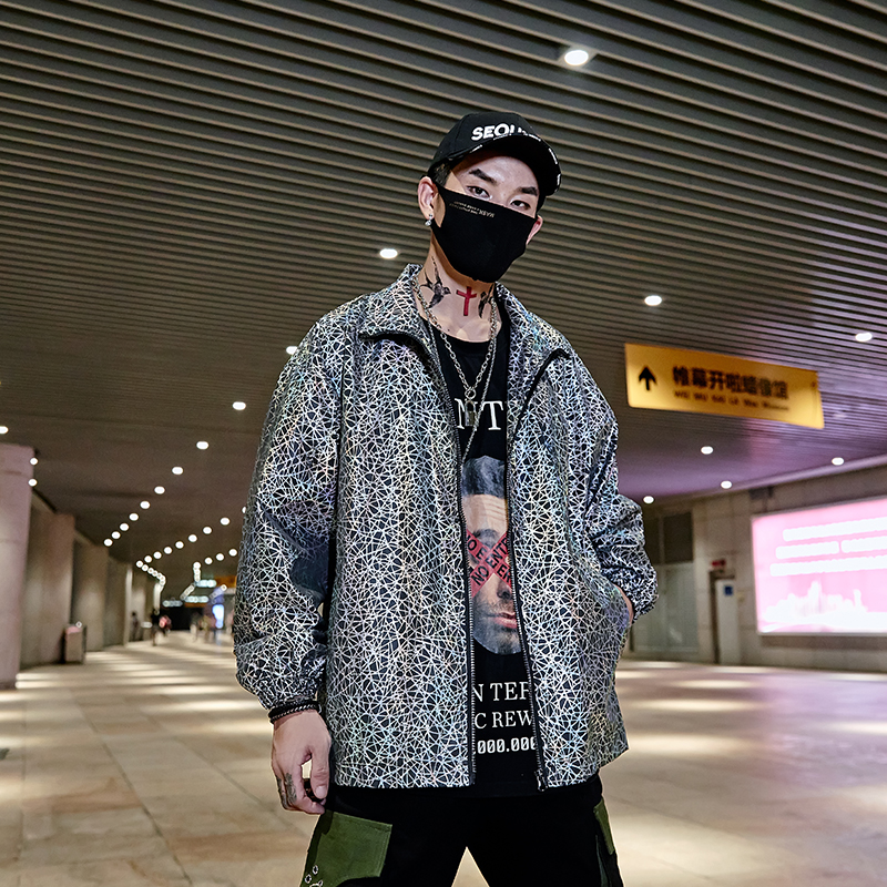 Men Club DJ Stage Clothing New Reflective Jacket Male Women Loose Casual Streetwear Hip Hop Coat Outerwear, Black
Men Club DJ Stage Clothing New Reflective Jacket Male Women Loose Casual Streetwear Hip Hop Coat Outerwear, Black