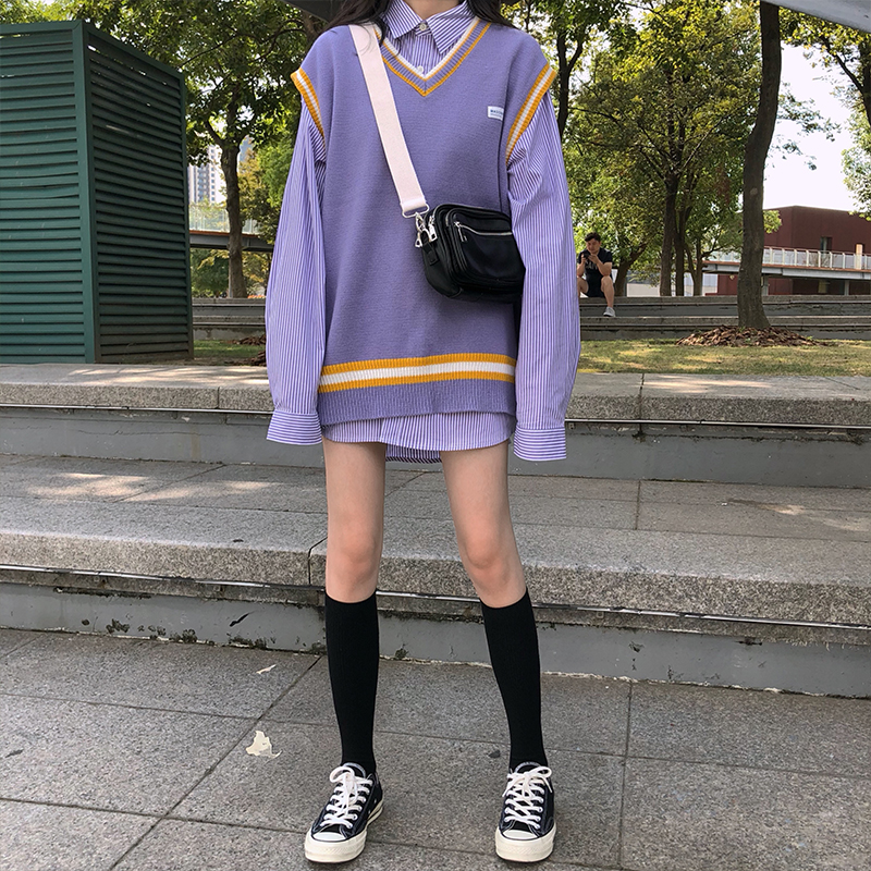 2 colors 2019 korean preppy style V-neck color patchwork v neck vest sweaters womens knitted sweaters (X997, Purple vest sweater
2 colors 2019 korean preppy style V-neck color patchwork v neck vest sweaters womens knitted sweaters (X997, Purple vest sweater