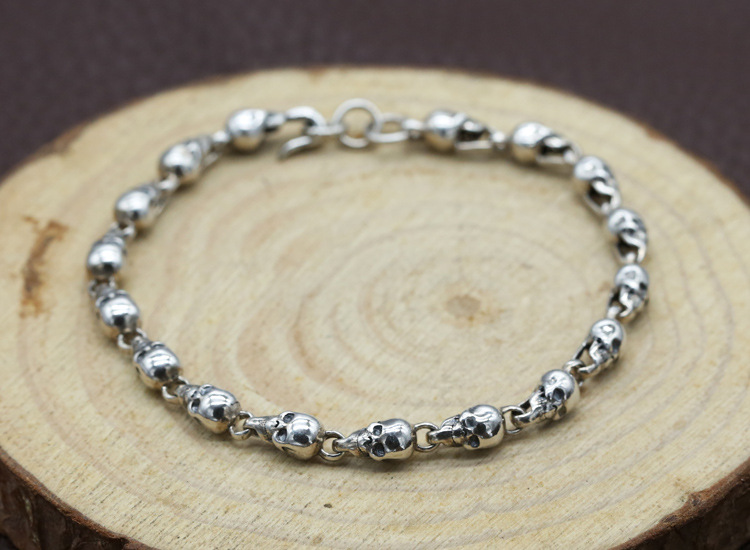 2019 new 925 sterling silver fine jewelry American brand antique silver hand-made punk designer skull head charm bracelets