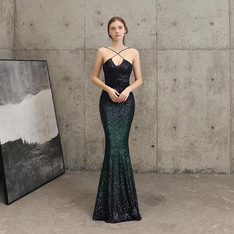 

Party Dresses Dark Green Mermaid Evening Dress Shiny Sequin Sleeveless Prom Gowns For Fashion Women Formal Wear Vestido De Fiesta