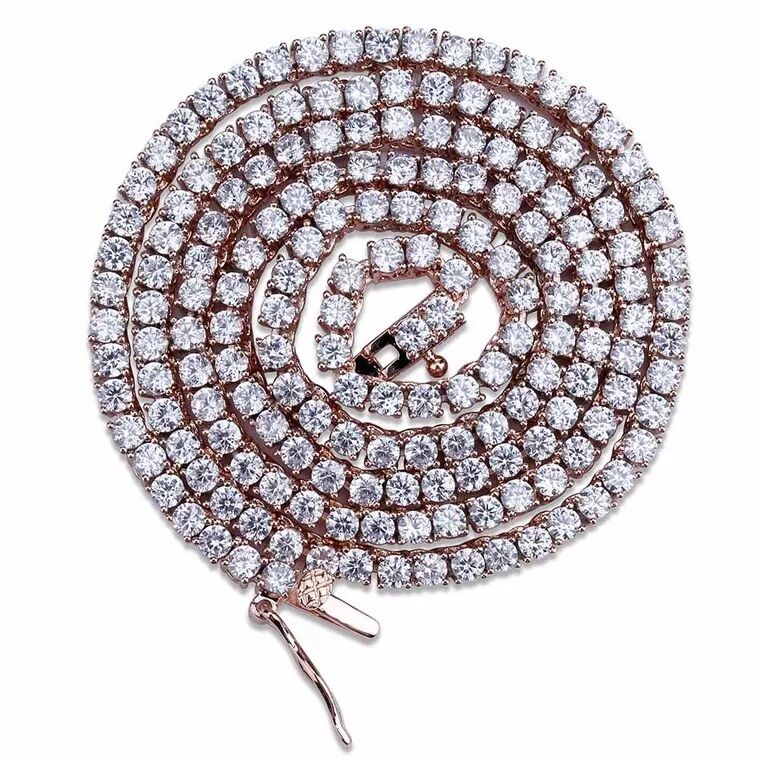 Hip Hop Gold Chain, 1 Row Round Cut Tennis Necklace Mens Punk Iced Out Rhinestone Chain Necklace Micro Inlaid Cubic Zircon Choker