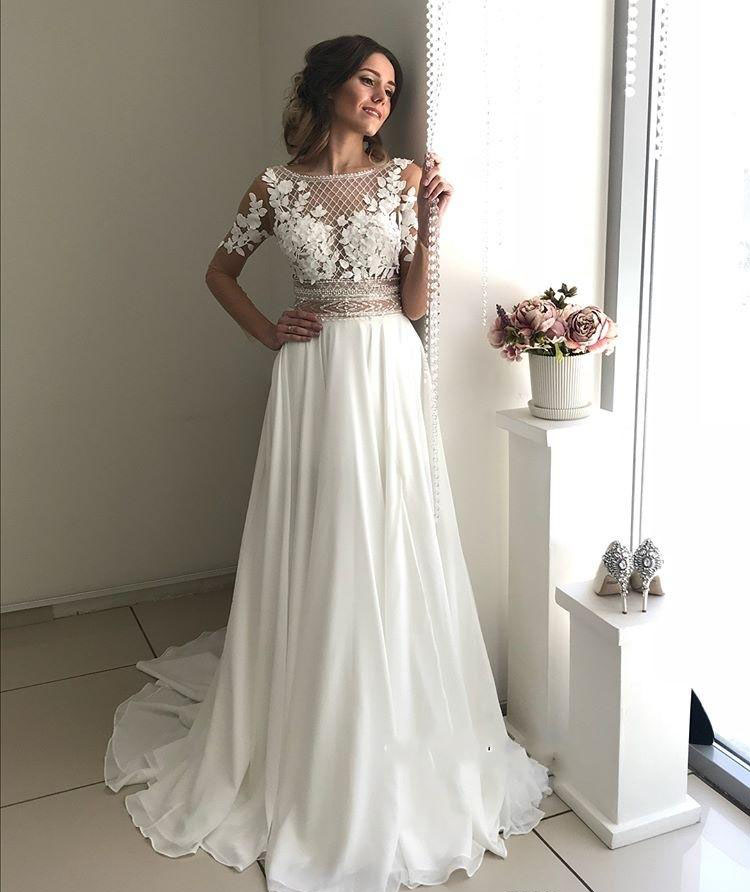 Cheap Boho Beach Wedding Dress High Quality A Line Lace Long Sleeves Country Garden Church Formal Bridal Gown Custom Made Plus Size