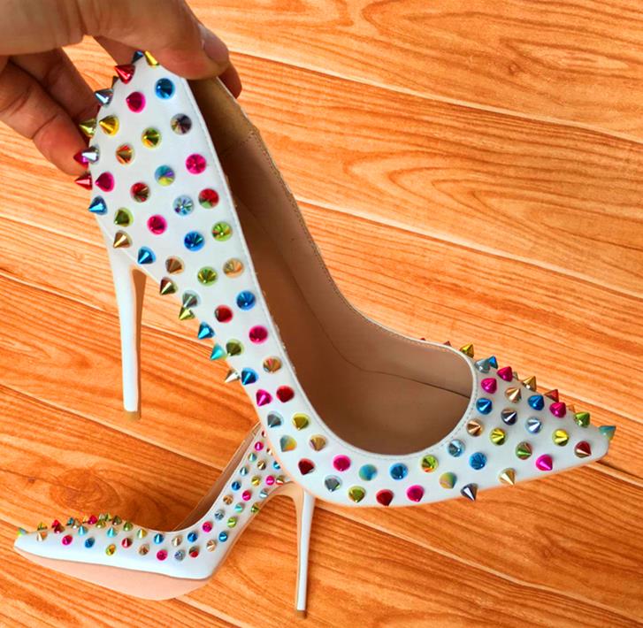 White Rivets Spiked High Heels Patent PU Leather Rivet High Heels Brand Women Dress shoes 10cm 12cm 8cm, Extra carton;not shoes
White Rivets Spiked High Heels Patent PU Leather Rivet High Heels Brand Women Dress shoes 10cm 12cm 8cm, Extra carton;not shoes