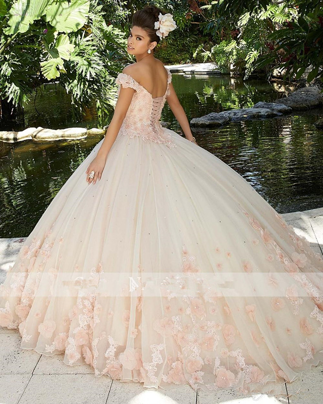 New Pink Weet Quinceanera Dresses Tulle Long Prom Ball Gown Designer Beading Top Sweet 16 Evening Dress Vestido De Festa
