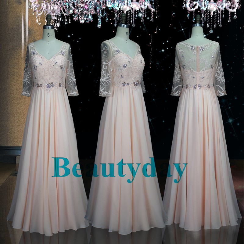 Mother's Dresses Mother Of The Bride Dress With A Line Chiffon Wedding Party Guest Plus Size Lace Full Length Flowing A-line Half Sleeve