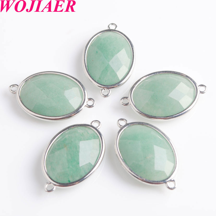 WOJIAER Natural Stone Gem Oval Beads Silver Section Loose Beads for Charm Jewelry Making Necklace DIY Bracelet BZ902