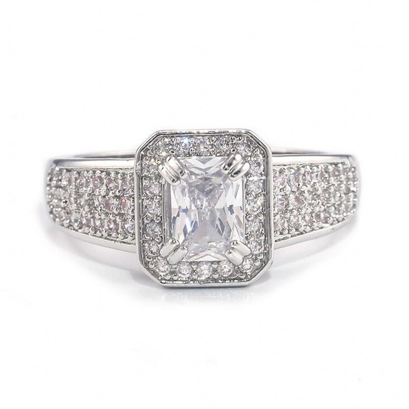 Sterg Sier Princess White Topaz Ring: Sparkg Pave CZ Dia Wedding Band