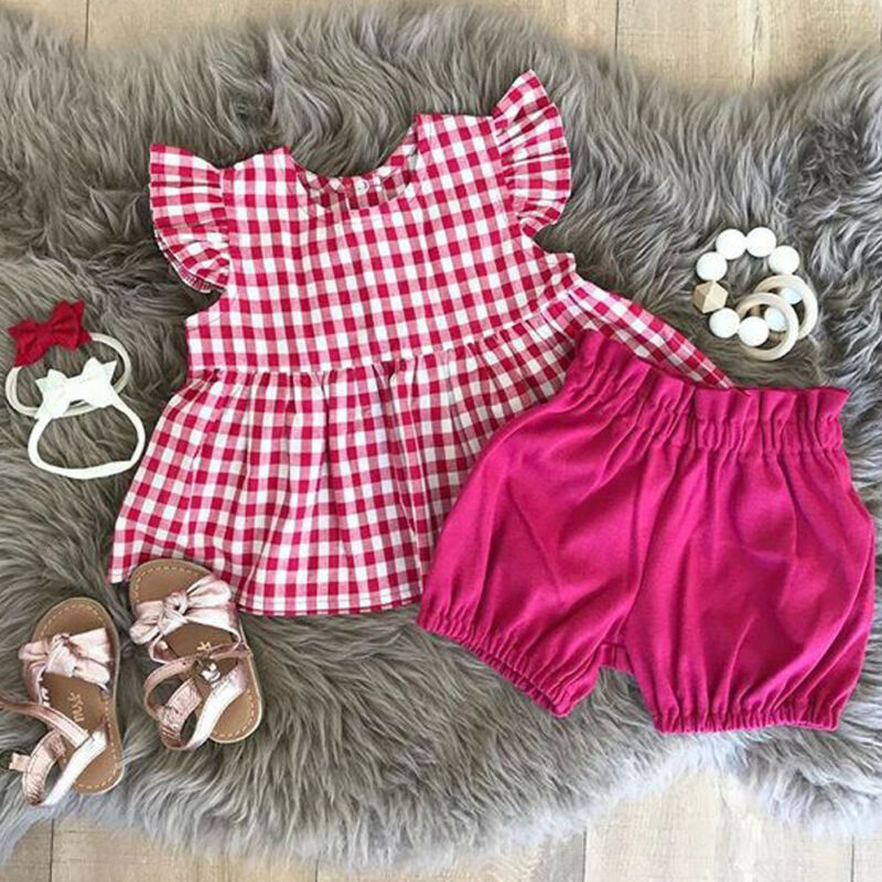 2020 Fashion New Summer Toddler Baby Clothes Sets Girls Plaid Tops T shirt + Solid Shorts Pants 2pcs Baby Cotton Outfits 0-24M, Red
2020 Fashion New Summer Toddler Baby Clothes Sets Girls Plaid Tops T shirt + Solid Shorts Pants 2pcs Baby Cotton Outfits 0-24M, Red