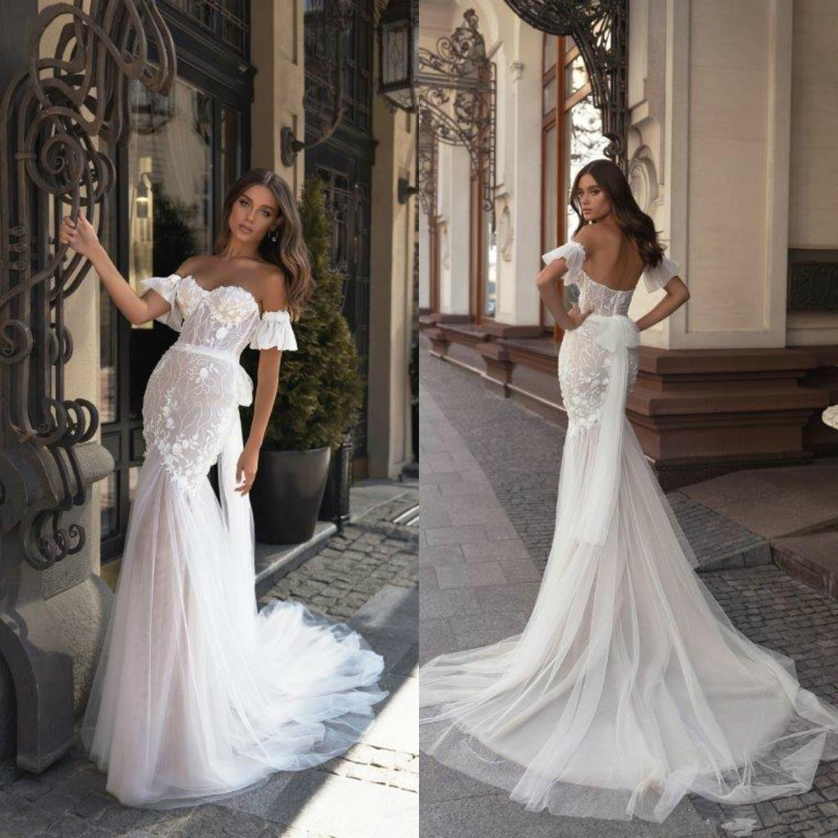 2020 Julie Vino Mermaid Wedding Dresses Sweetheart Off The Shoulder Lace Appliques Beach Wedding Dress Boho Robes De Mariée, Ivory
2020 Julie Vino Mermaid Wedding Dresses Sweetheart Off The Shoulder Lace Appliques Beach Wedding Dress Boho Robes De Mariée, Ivory