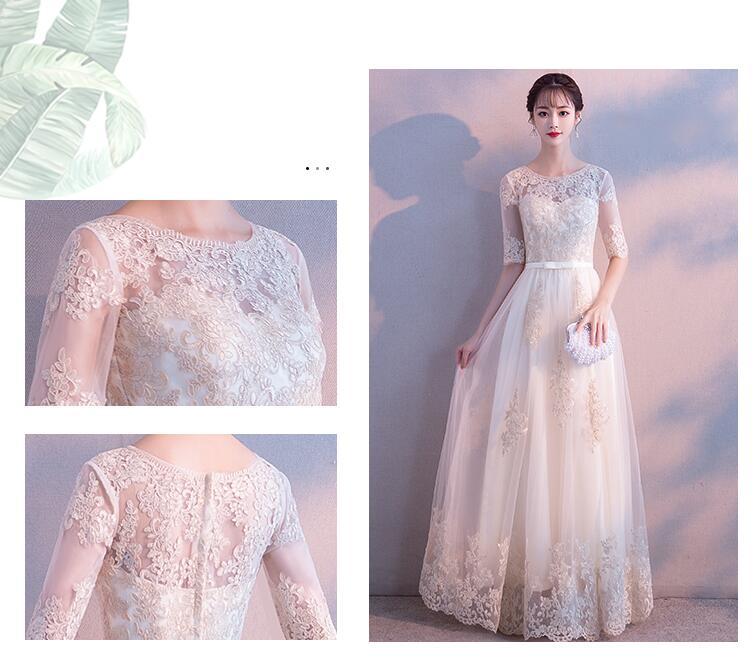 Light Champagne Mother of the Bride Dresses Half Sleeves Zipper Back Floor Length Mother of the bride gowns