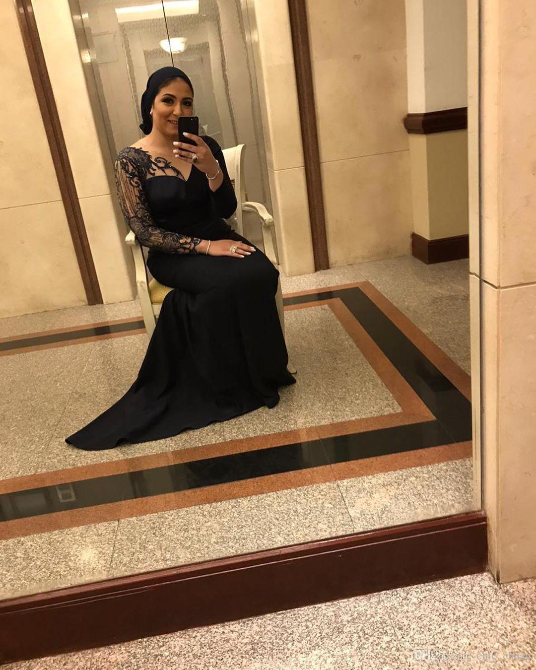 Arabic Aso Ebi Muslim Lace Beaded Evening Dresses Mermaid Long Sleeves Prom Dresses Cheap Formal Party Bridesmaid Second Gowns