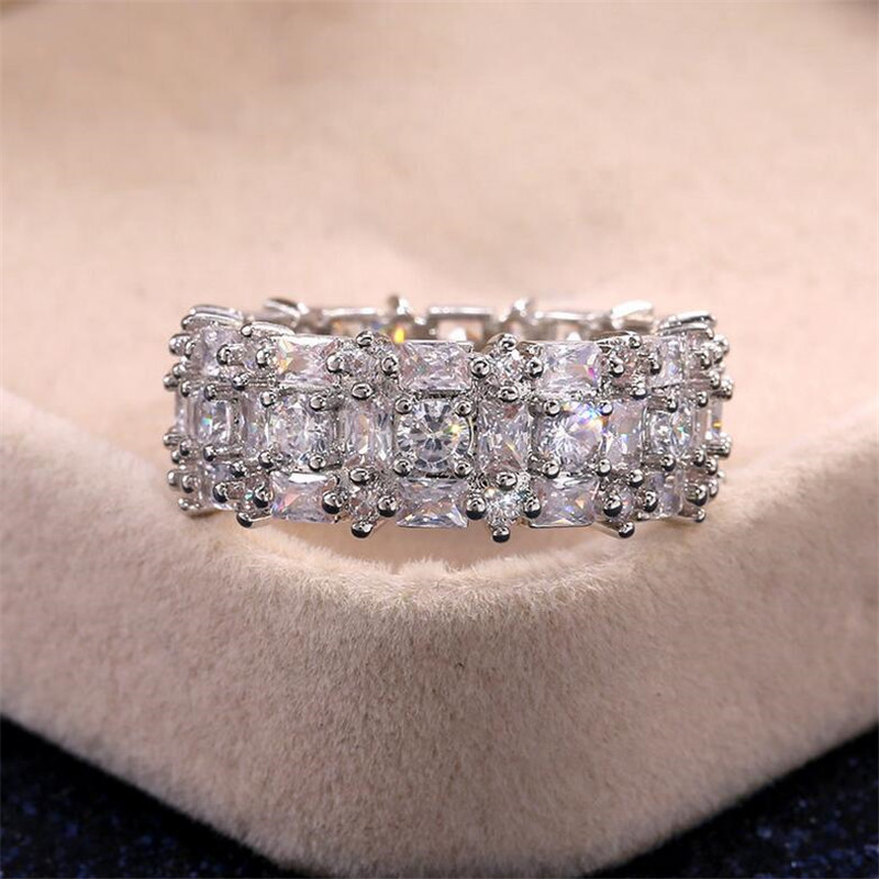 US Size 5-10 Drop Shipping Stunning Luxury Jewelry 925 Sterling Silver Princess Cut White Topaz CZ Diamond Birthstone Women Wedding Ring Set