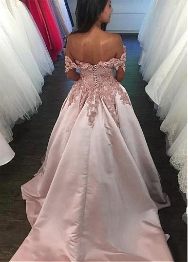 Dark Pink 2020 Evening Dresses A Line Off Shoulder Appliques Sequins Sweep Train Prom Dress Corset Backless Pageant Arabic Gowns