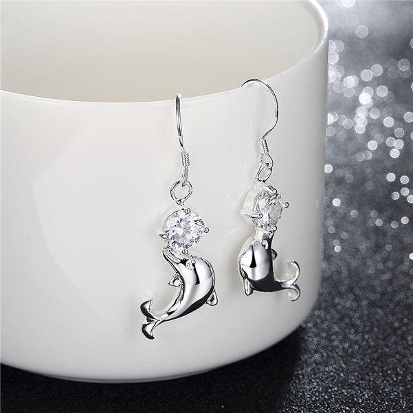 Brand new sterling silver plate Dolphin earrings insets DFMSE270,women's 925 silver Dangle Chandelier earrings 10 pairs a lot factory direct