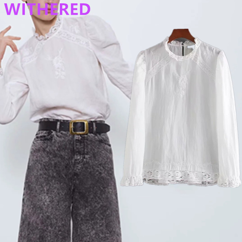 Dave&Di england simple lace splicing elegant embroidery blouse women blusas mujer de moda 2020solid shirt womens tops and blouse, White
Dave&Di england simple lace splicing elegant embroidery blouse women blusas mujer de moda 2020solid shirt womens tops and blouse, White