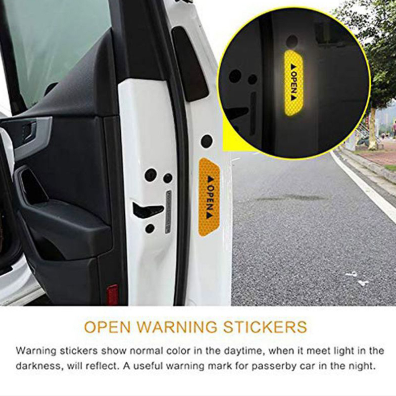 4Pcs/Set Car Door Sticker Anti-collision Warning Tape Car Reflective Stickers Reflective Strips Car-styling Safety Mark Car Stickers