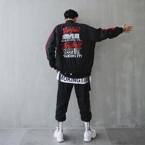 Fashion- Men 'S Fashion Korean Style Bomber Jackets Hip Hop Mens Jacket Baseball Streetwear Letter Loose Jacket for Men Size S-2XL