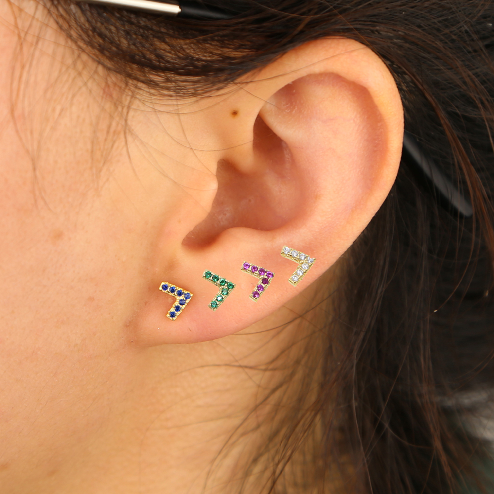 925 Sterling silver simple multi piercing stud V Arrow stud earring 4 color minimal delicate dainty studs for girl