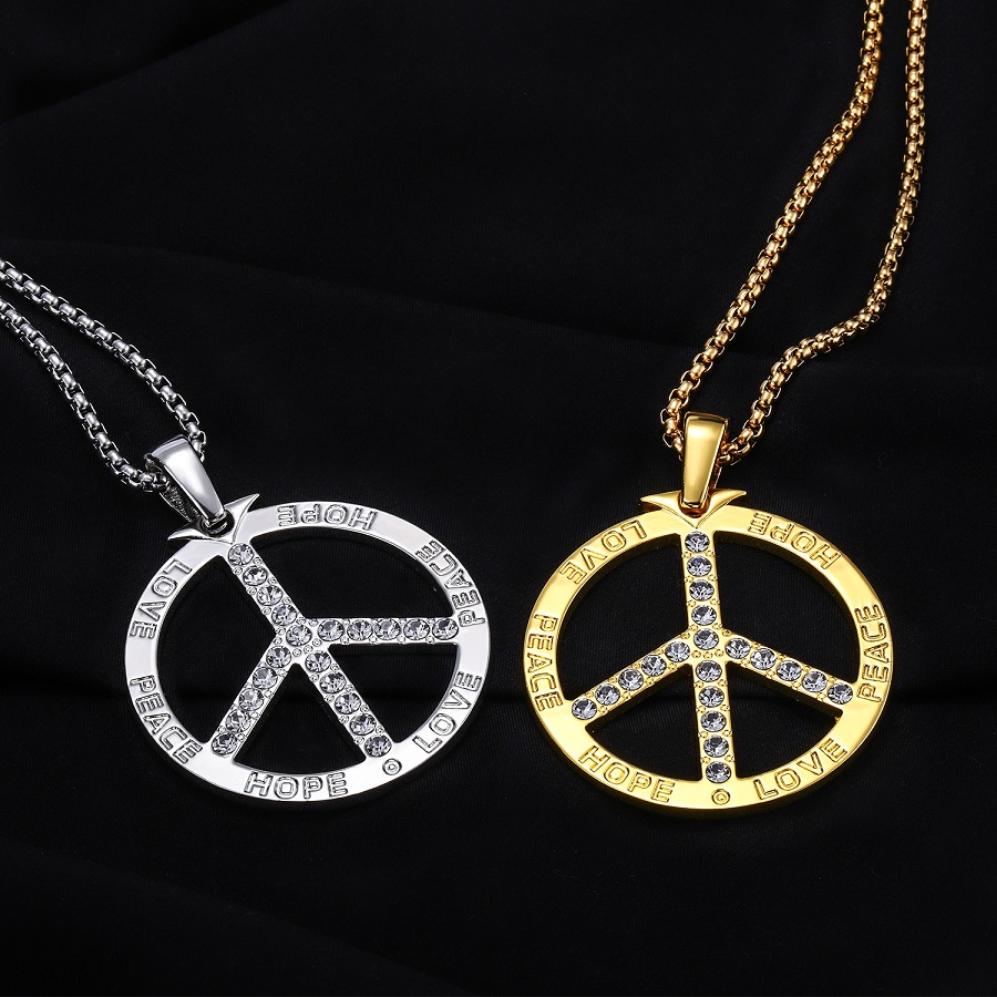 Fashion Mens Hip Hop Jewelry Gold Great Peace Pendant Necklace Stainless Steel Snake Chain Rhinestone Design Punk Men Necklaces For Gifts
Fashion Mens Hip Hop Jewelry Gold Great Peace Pendant Necklace Stainless Steel Snake Chain Rhinestone Design Punk Men Necklaces For Gifts
