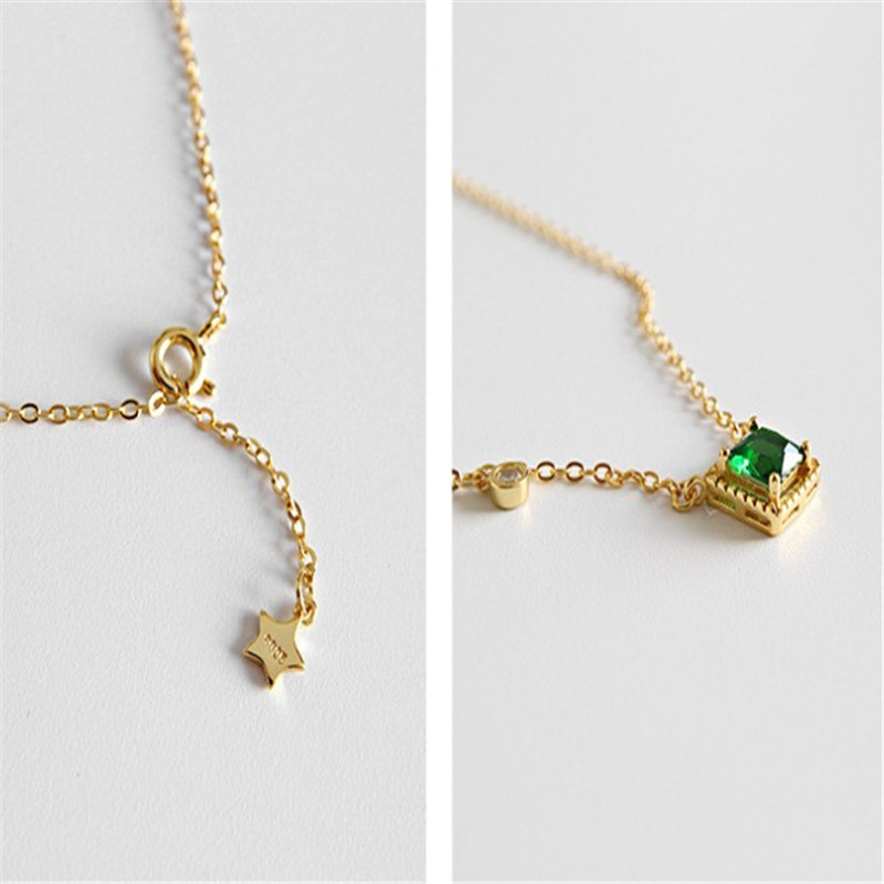 New Fashion 925 Sterling Silver Emerald Square Pendant Necklaces For Women White Zircon Charms Geometric Necklace&Pendant