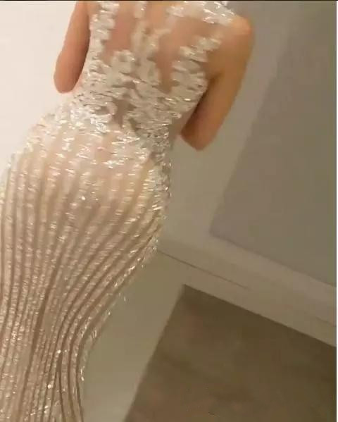 Yousef Aljasmi 2019 Mermaid Evening Dresses Beaded Sequins Long Prom Gowns Vestidos De Fiesta Floor Length Illusion Formal Dress