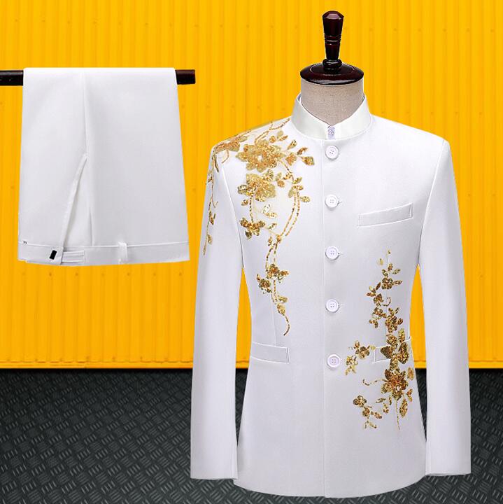 Sequin decals blazer men groom suit set with pants mens wedding suits costume singer stage clothing white formal dress
Sequin decals blazer men groom suit set with pants mens wedding suits costume singer stage clothing white formal dress