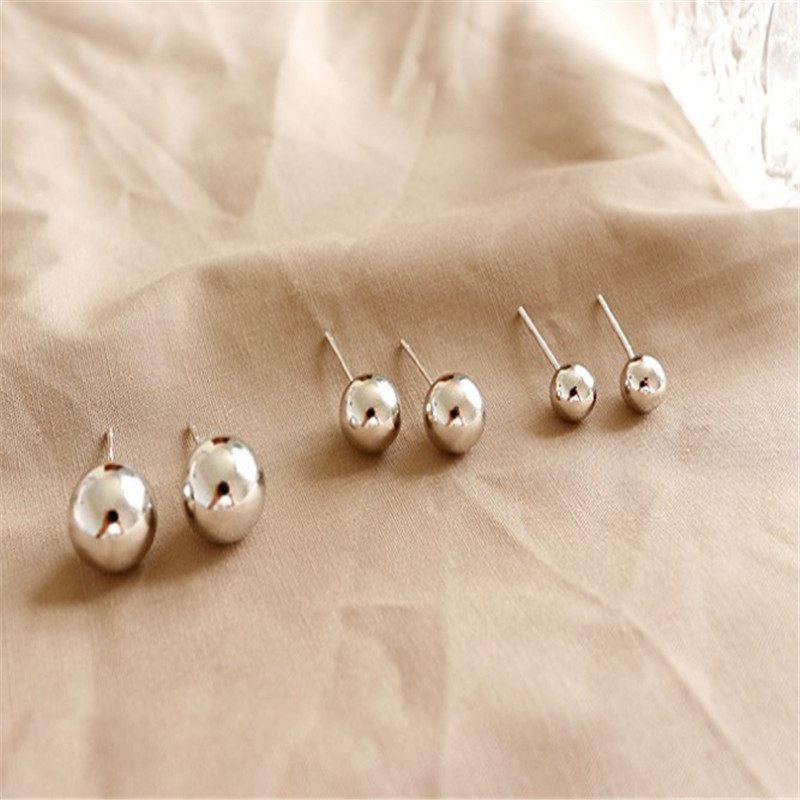 New Simple 925 Sterling Silver Round Ball Stud Earrings For Women Ear Piercing Jewelry Studs Earings Brincos Fine Jewelry
