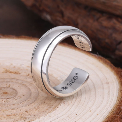 925 sterling silver American European hand-made designer vintage jewelry antique silver smooth plain band open ring