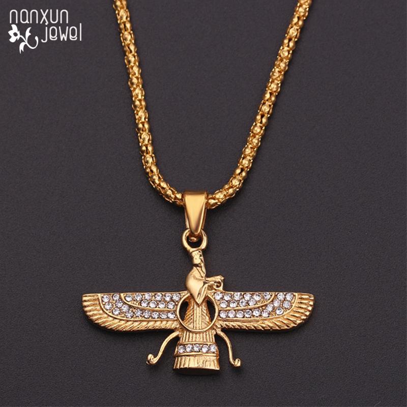 Dropshiping Zoroastrian Farvahar Wing Necklace Pendant Gold alloy Zoroastrianism Persian Achaemenian Men Jewelry necklaces