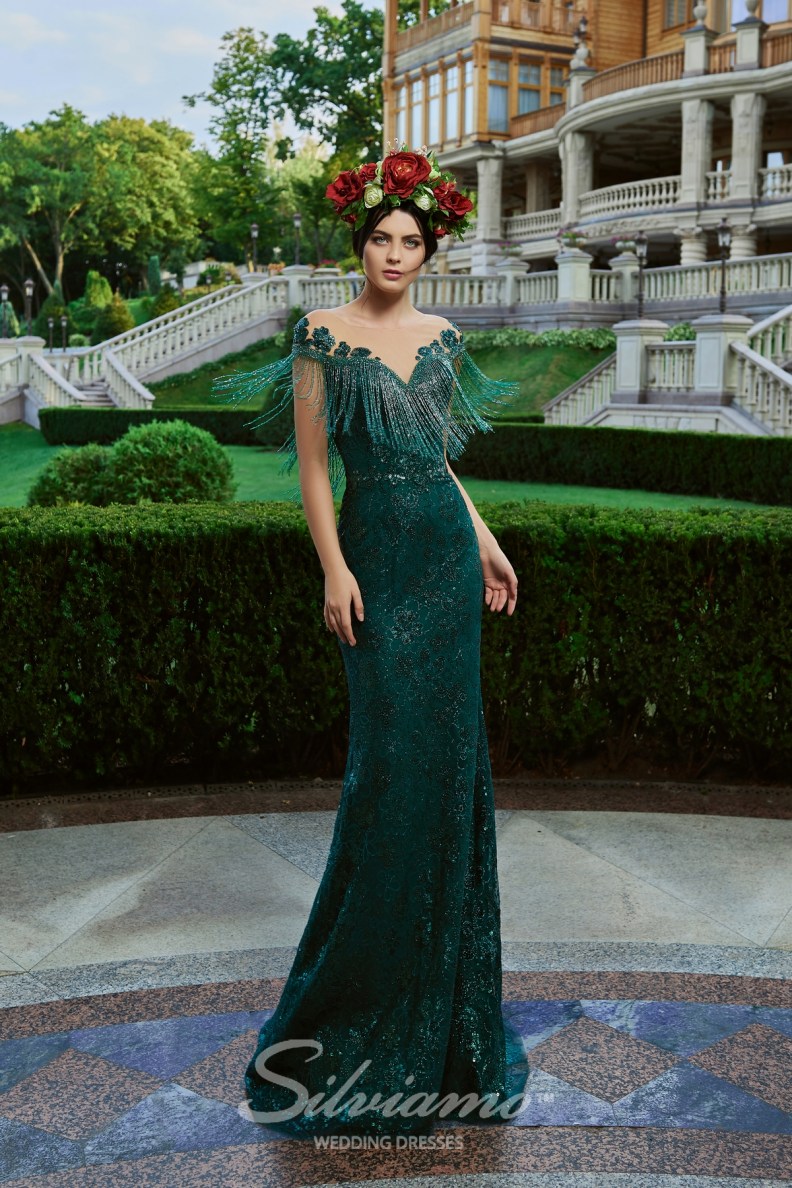 2020 Mermaid Evening Dresses Sheer Neck Appliqued Sequins Tassel Sleeveless Prom Gown Sheer Back Ruffle Sweep Train Formal Party Gown