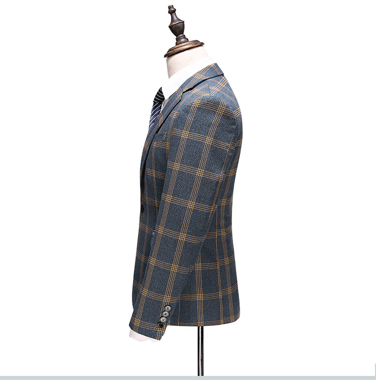 2020 Handsome Plaid Men Wedding Tuxedos Slim Fit One Button Prom Suits Man Party Blazer Suit (Jacket+Vest+Pants)