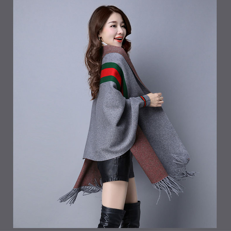 Danjeaner Winter Cashmere Tassel Wraps Classic England Style Striped Knitted Sweaters Women Batwing Sleeve Streetwear Cardigans LY191217