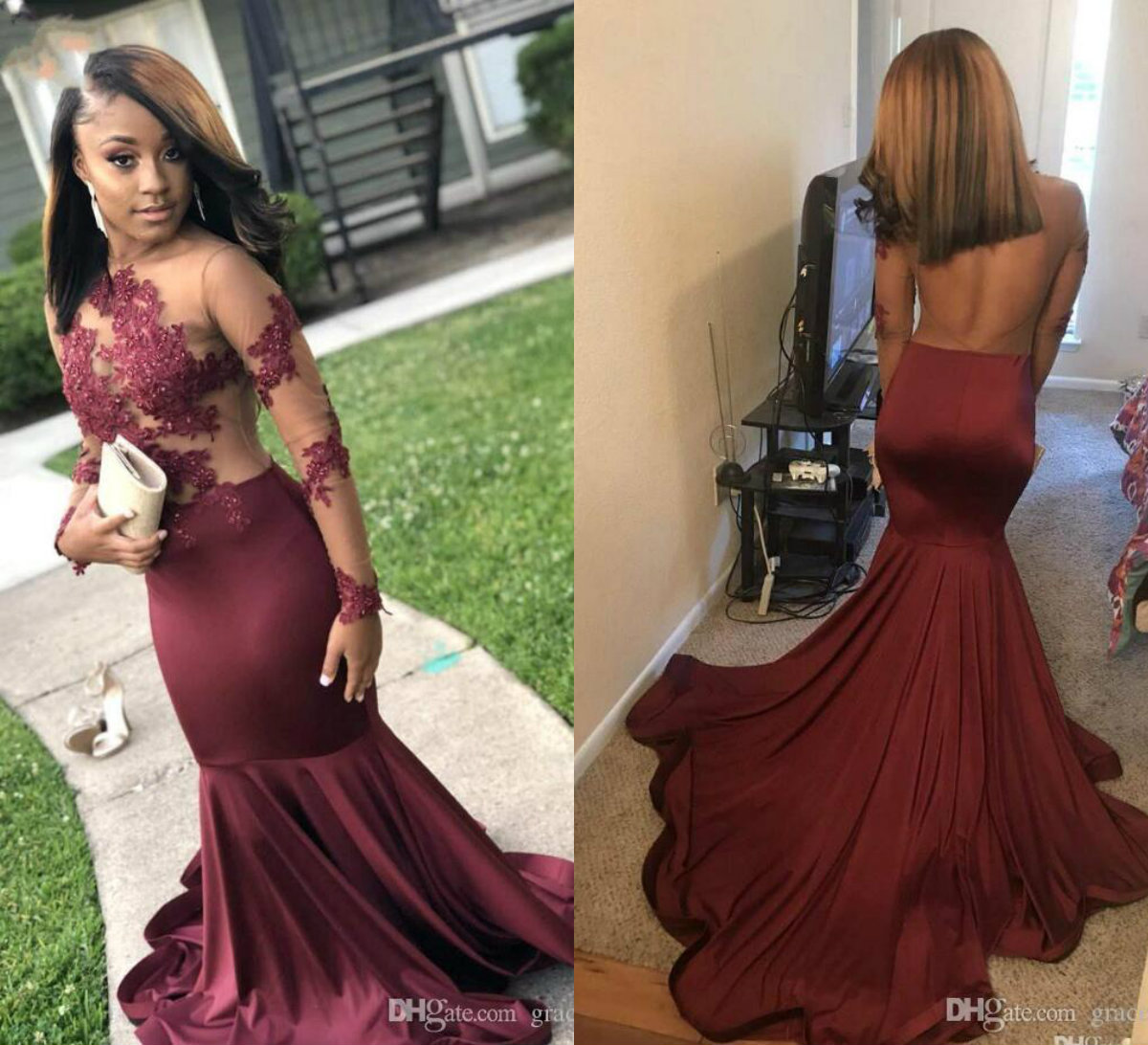 South African Girls Sweet 16 Junior Prom Dresses Sheer Long Sleeve Jewel Neck Mermaid Evening Gowns Backless Appliqued Formal Dress, Brown
South African Girls Sweet 16 Junior Prom Dresses Sheer Long Sleeve Jewel Neck Mermaid Evening Gowns Backless Appliqued Formal Dress, Brown