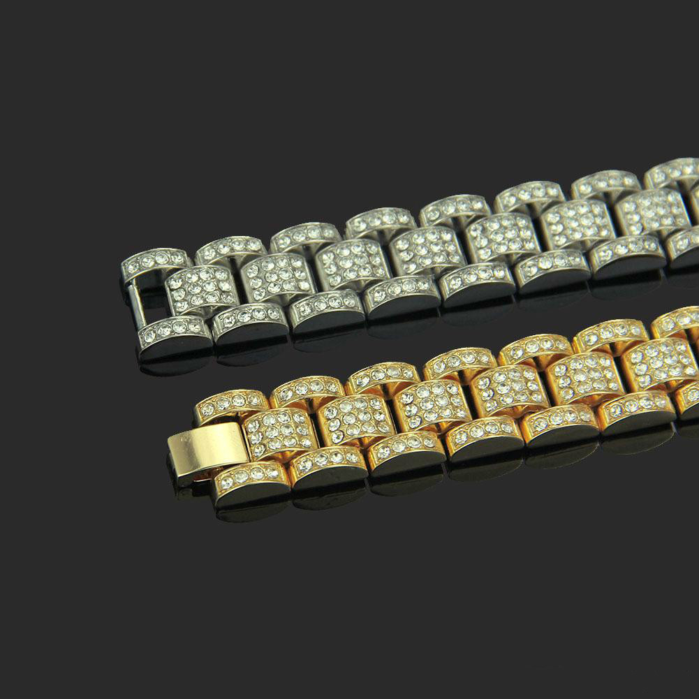 Wholesale-Fashion Gold Fully Iced Out Hip Hop crystal Bracelet Mens Cuban Bracelet Men s Simulated Bling Rhinestones Bangles