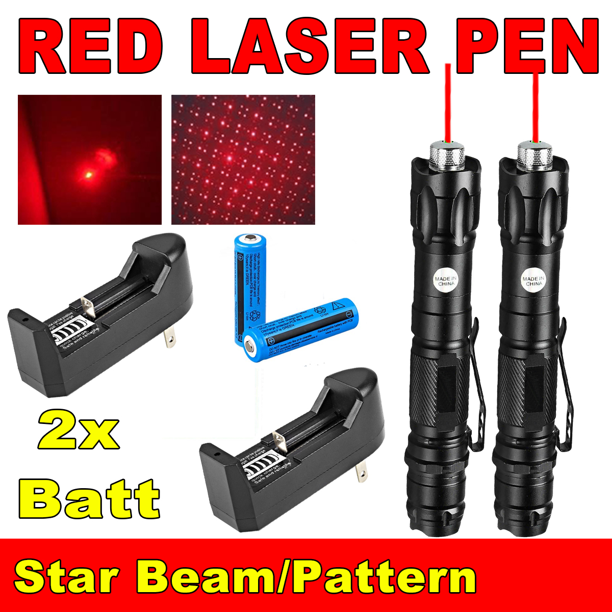 2x 100Mile Military Red Laser Pointer Pen Star Cap Belt Clip Astronomy 5mw 650nm Powerful Cat/Dog Toy+18650 Battery+Charger
2x 100Mile Military Red Laser Pointer Pen Star Cap Belt Clip Astronomy 5mw 650nm Powerful Cat/Dog Toy+18650 Battery+Charger