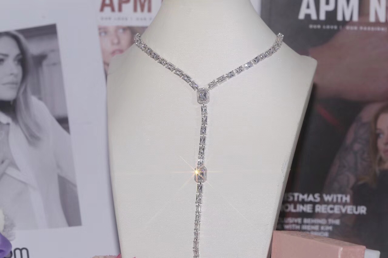 Fashion-925 Sterling Silver Fashion Collar Jewelry Silver Color Bride Rhinestone Tie Accessories Wedding Necklace Jewellery Statement N