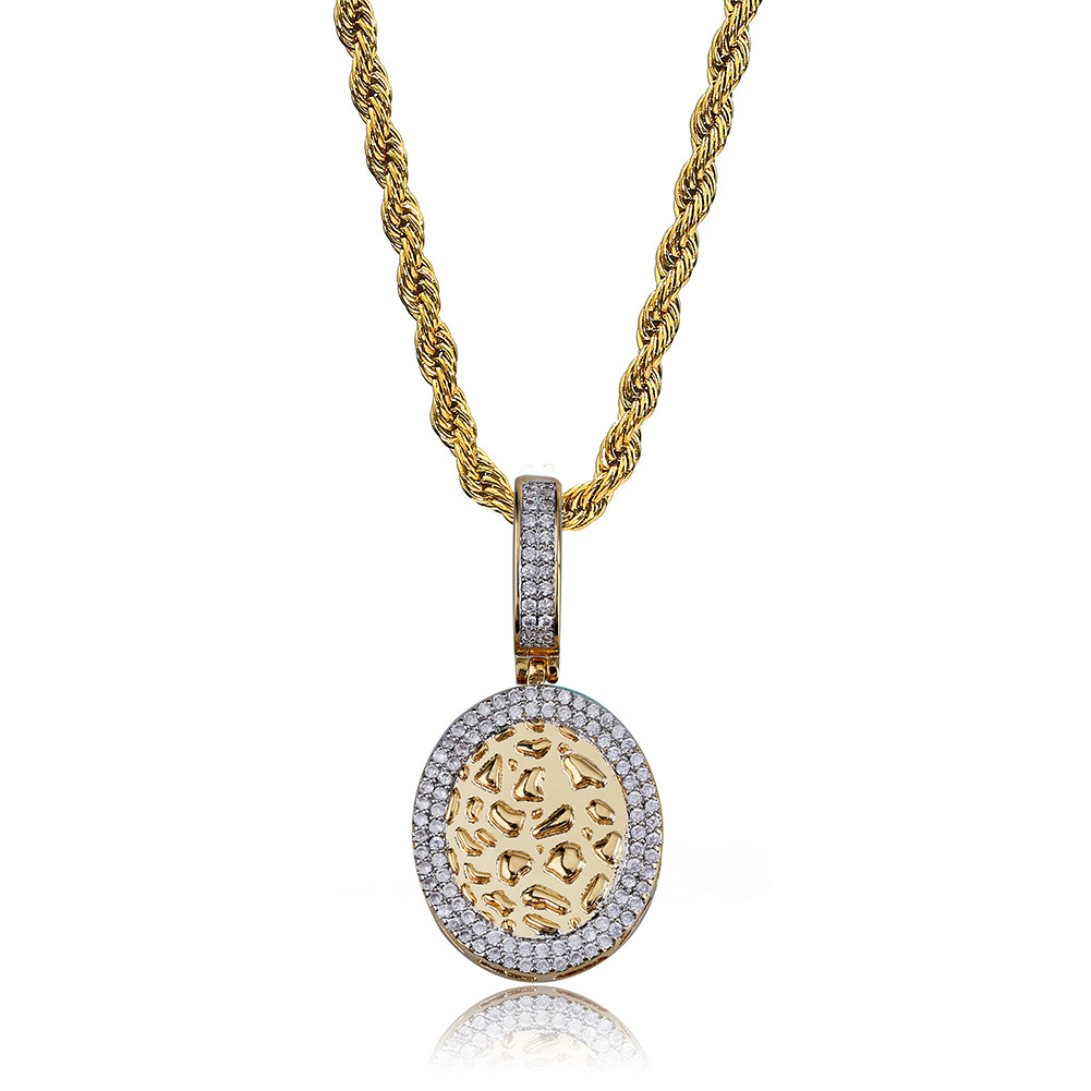 18K Gold & White Gold Plated Cubic Zirconia Round Gold Bullion Pendant Chain Necklace 24 inch Hip Hop Punk Rock Rapper Jewelry Gifts for Guy