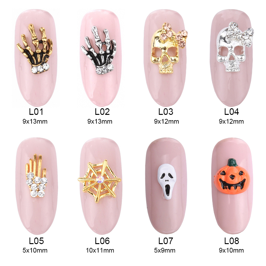 10pcs 3D Nail art Halloween decoration metal skull cushaw charms nail accessories Halloween Nail Art L01~L08
10pcs 3D Nail art Halloween decoration metal skull cushaw charms nail accessories Halloween Nail Art L01~L08