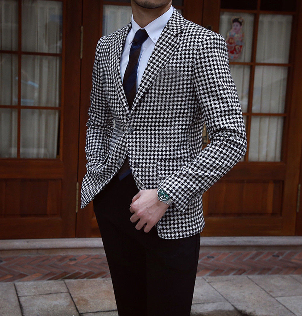 Mens Suits Houndstooth Dogstooth Suits Checkered Tuxedos Blazer Prom Formal Dress Custom Made Top Quality Wedding Tuxedos