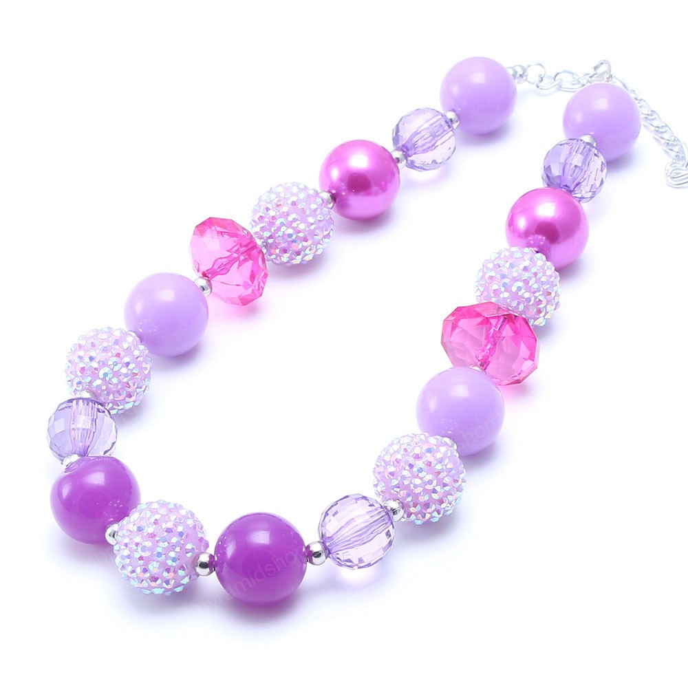 Cute Purple Chunky Beads Necklace Bracelets Set For Child/Kids/Girls Fashion Bubblegum Beaded Jewelry Set For Party New