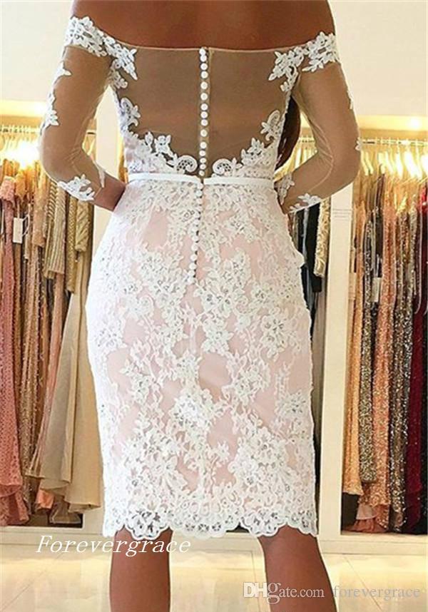 2019 Chic Elegant Off Shoulders Sheath Cocktail Dress Cheap Long Sleeves Holiday Club Wear Homecoming Party Dress Plus Size Custom Make