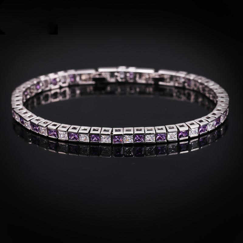 New Trendy White Gold Plated Square CZ Tennis Braclet for Girls Women for Party Wedding Gift for Friend