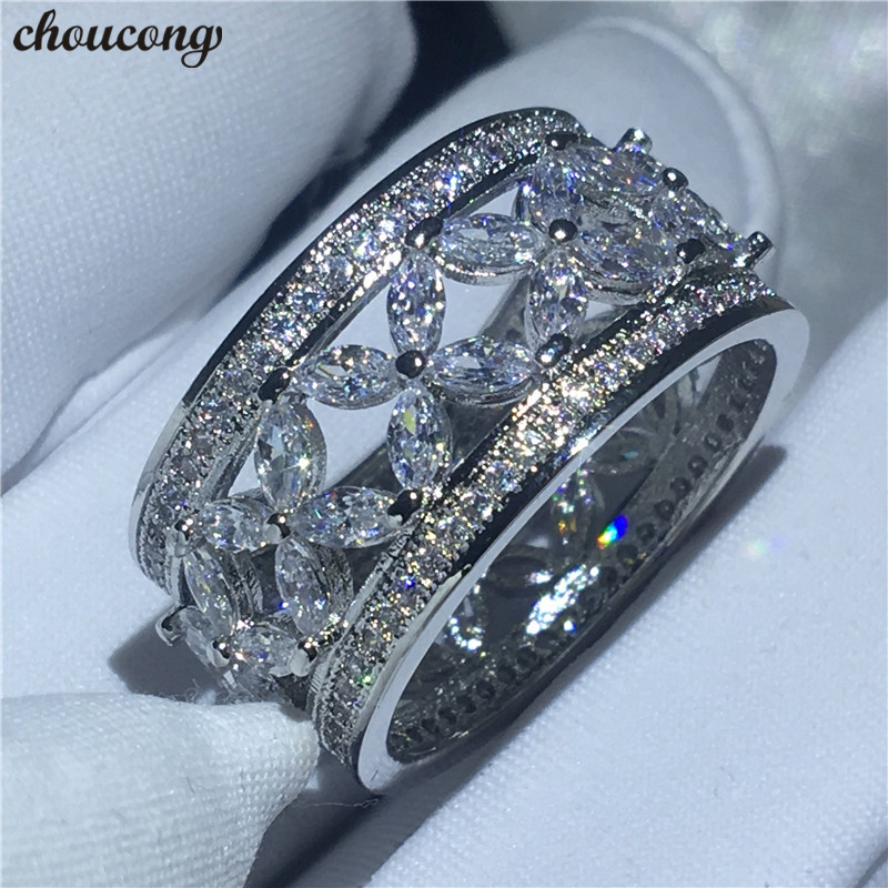 choucong Classic Flower Ring Diamond White Gold Filled Engagement Wedding Band Rings for women men Finger Jewelry