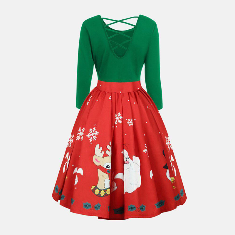 Winter Christmas New Year Festive Vintage Party Dress Ladies Hollow Out Long Sleeve Sexy Dress Women Elegant A Line Red Dress Y19012102