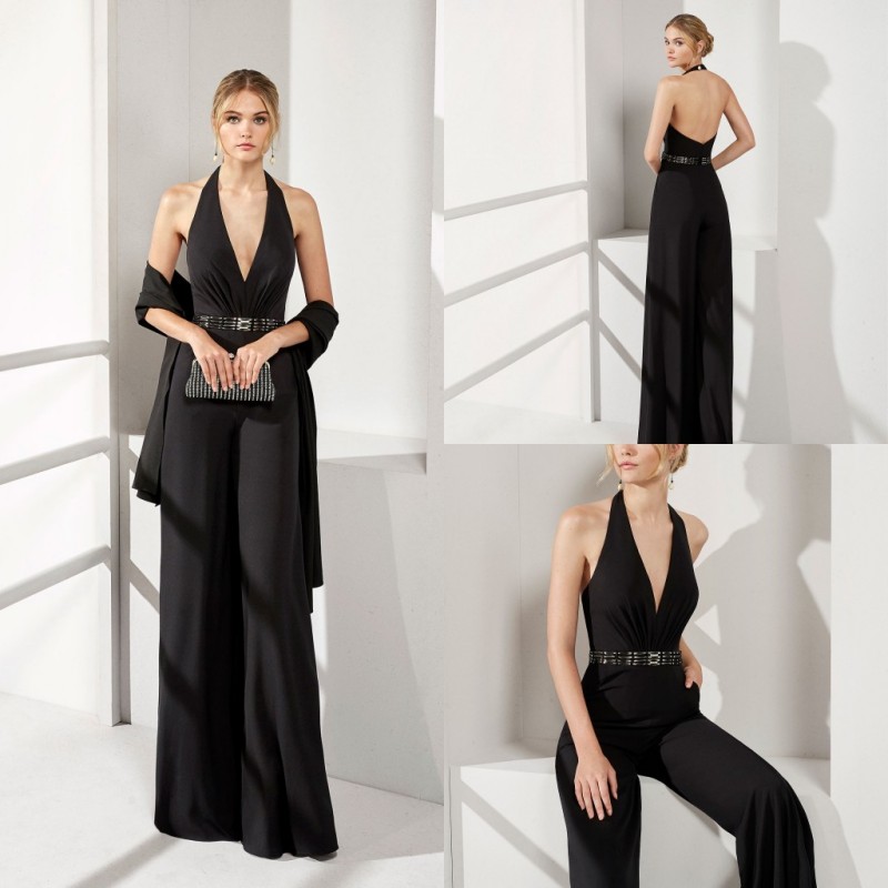 Black Jumpsuits Mother Of The Bride Dresses With Wrap Elegant Wedding Guest Dress Mother Outfit Plus Size Evening Gowns Pant Suits