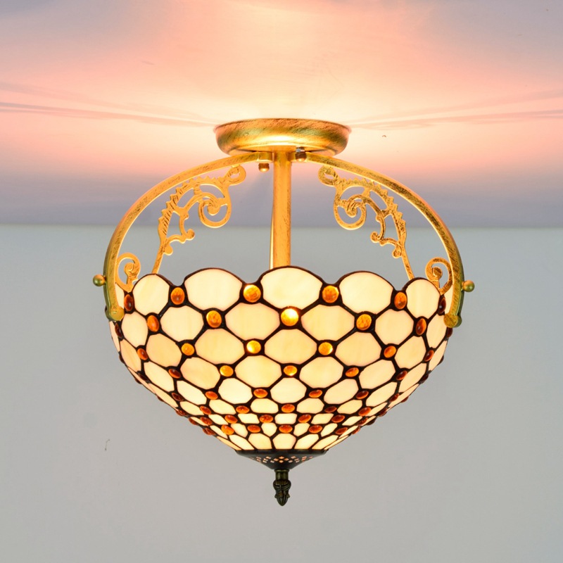 Tiffany style stained glass ceiling lights E27 hotel hall lamp AC220V Minimalist white chandelier TF095